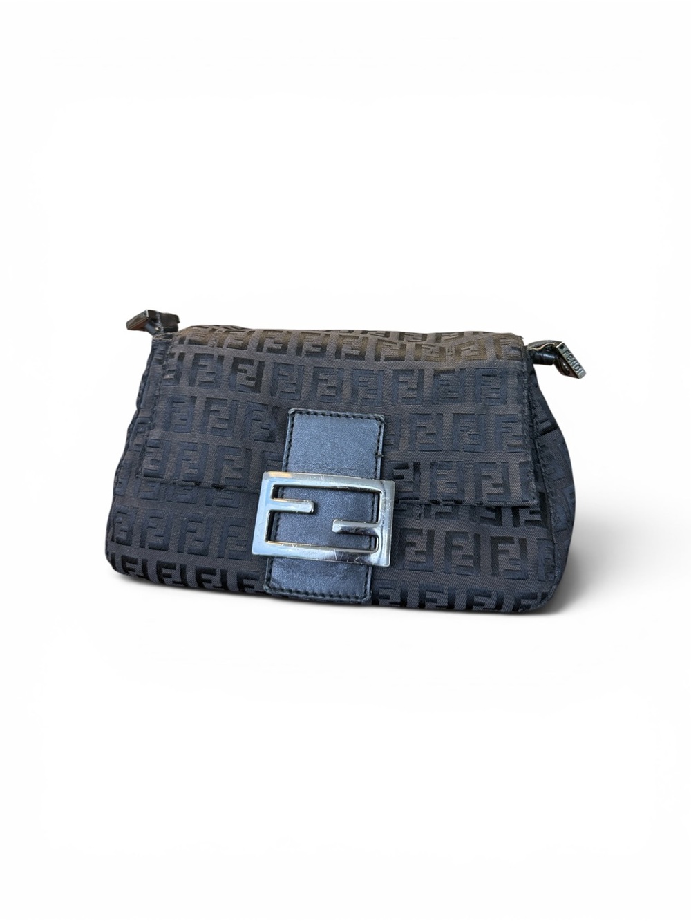 FENDI Zucchino FF Logo Mini Mamma Baguette Bag in Black
